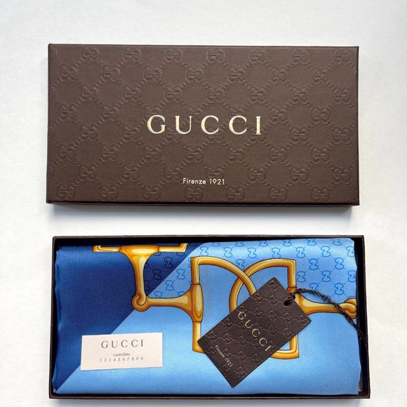 Gucci Scarf Iconic Horsebit Logo Print Silk Wrap with Gucci Gift Box - Picture 1 of 15